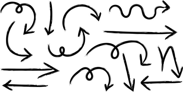 Set of hand drawn arrows, vector illustration, sketch style, doodle design elements