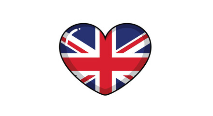 Fototapeta premium Glossy heart-shaped icon containing the Union Jack flag of the United Kingdom, symbolizing love for the country and British pride.