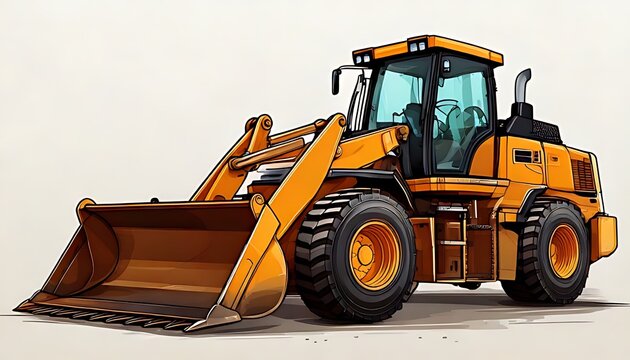 Bright orange construction machine with a large front loader, depicted against a neutral background