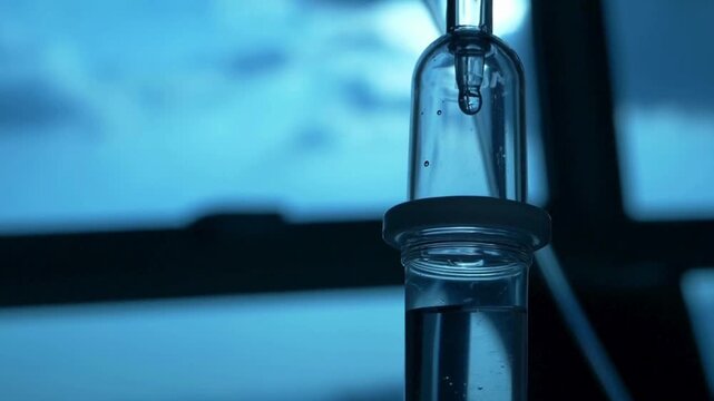 copy space iv drip the medicine from the bag fills the iv drip transfusion system recovery fluid loading specialist does his job using modern methods