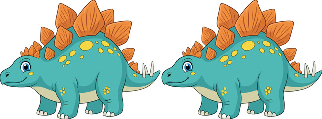 Friendly Stegosaurus Dinosaur Cartoon Character Set for Children Educational Books, Prehistoric Animal Graphics, Jurassic Theme Party Decorations, and Cute Nursery Vector Design © Md