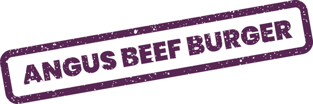 Grunge effect rectangular rubber stamp with ANGUS BEEF BURGER text for fast food promotions