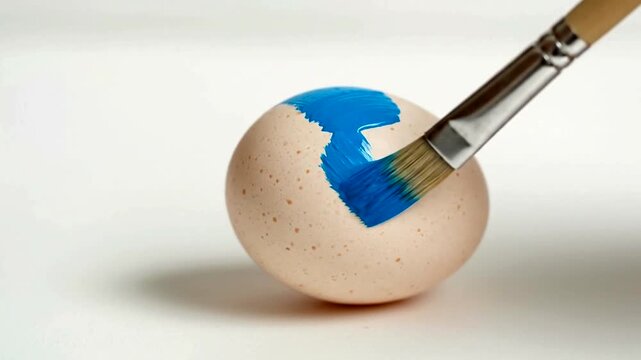 Easter egg painting with blue brush.