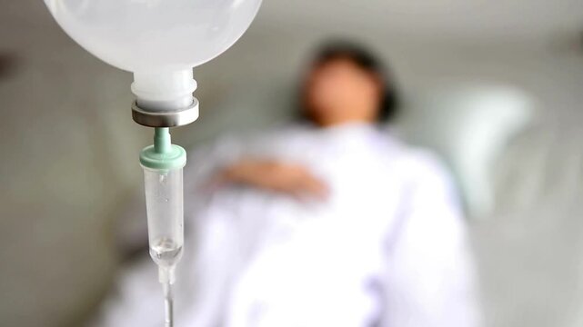 Loop Intravenous vitamin IV bag swaying in a hospital Close up saline IV drip for patient and Infusion pump in hospital Intravenous infusions cancer