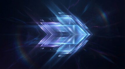 Obraz premium Futuristic glowing arrow direction representing speed, progress, digital acceleration and innovation movement