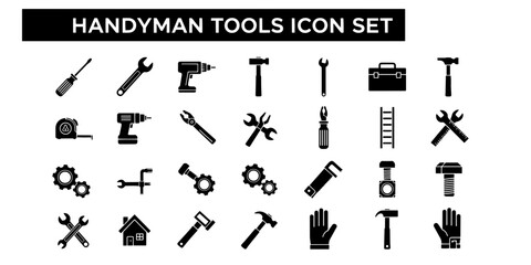 Fototapeta premium Practical Minimalist Handyman Tools Icon Set for Home Improvement and Construction Projects