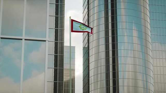 Sikkim Flag 3D Render Animation on Pole with City Buildings