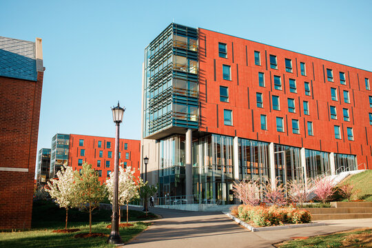 Cornell University campus buildings and student housing, photographed on May 7, 2023, in Ithaca, New York State, USA.