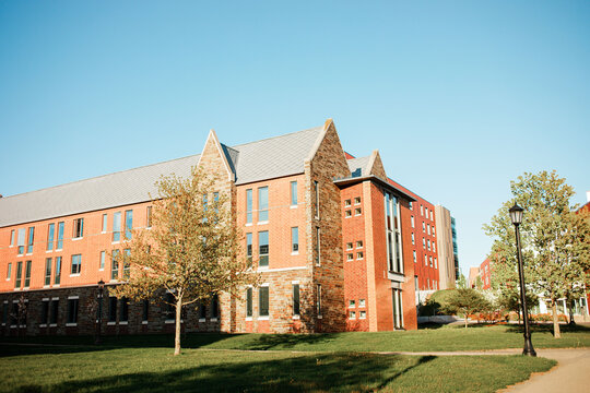 Cornell University campus buildings and student housing, photographed on May 7, 2023, in Ithaca, New York State, USA.