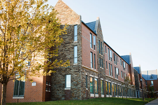 Cornell University campus buildings and student housing, photographed on May 7, 2023, in Ithaca, New York State, USA.