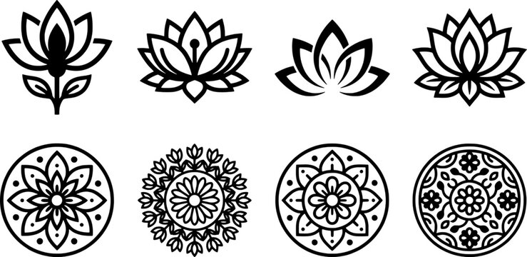 A collection of black and white mandala designs