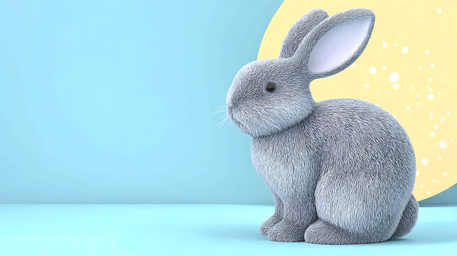 A serene rabbit sitting elegantly, evoking calm and harmony. It is in soft blue and yellow hues.