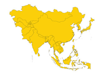 Obraz premium Asia continent map with countries silhouette vector illustration.