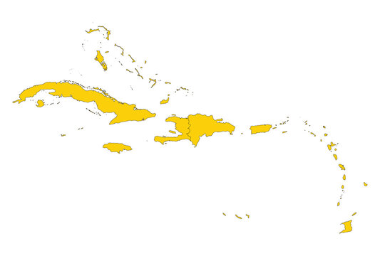 Caribbean Islands map with countries vector illustration.