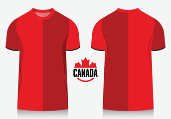 Obraz premium Canada national football team soccer jersey or football kit template design. Soccer shirt icon for football world tournament in 2026. Front and back view soccer jersey mockup. 