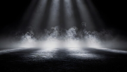 Naklejka premium Dark fog scene with volumetric light and smoke