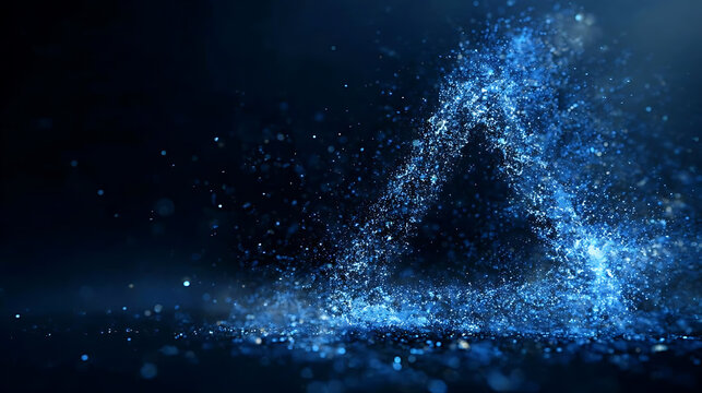 A luminous blue particles creating a triangle shape, on dark background