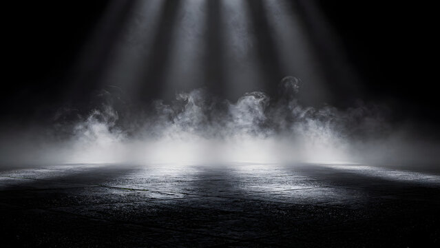 Dark fog scene with volumetric light and smoke