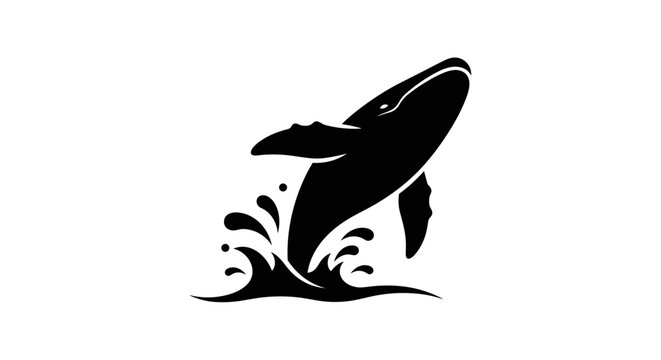 Black Whale Jumping Out Water.