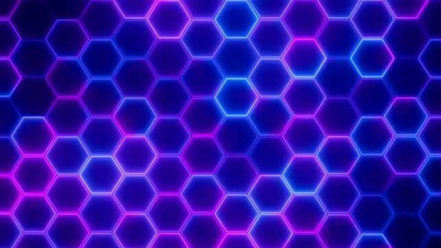 A Vibrant Hexagonal Pattern Illuminated with Neon Blue and Pink Lights Creating a Striking Visual Display Across a Dark Background