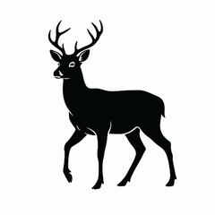 Obraz premium Elegant Deer Silhouette Vector with Antlers Isolated on White Background