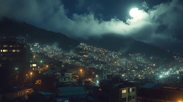 City lights illuminate a hillside at night.