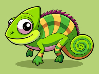 Fototapeta premium Cheerful cartoon green and yellow chameleon character design