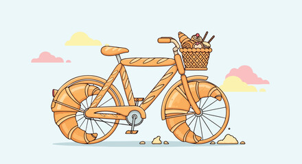 Fototapeta premium Organic food bicycle, made from grains, seeds, and nuts, earthy tones, eco-friendly concept, modern vector style