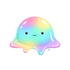 Fototapeta premium Cute Rainbow Blob Character with Smiling Face and Dripping Edges, Whimsical and Playful Design