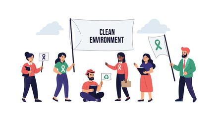 Fototapeta premium Group of activists holding banners for environmental awareness