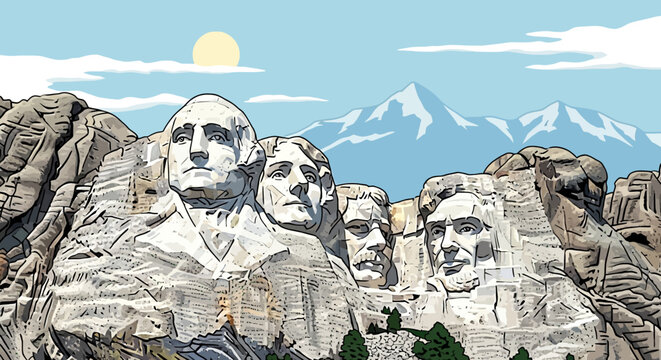 Mount Rushmore National Memorial, South Dakota - Stylized Illustration