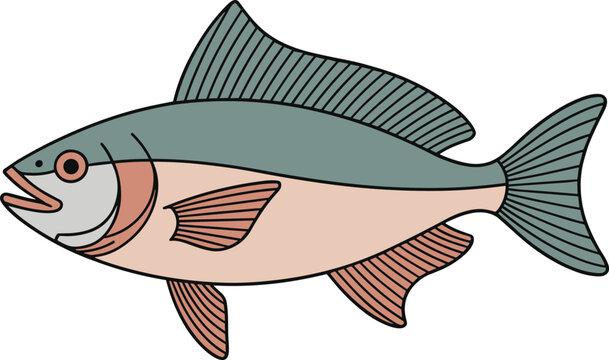 Minimalist scandinavian-style line of a blue fish with pink fins