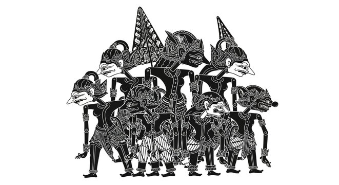 Traditional Indonesian Wayang Kulit Shadow Puppets Group