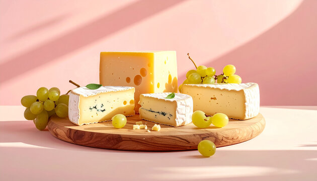 Tabla de quesos artesanales con uvas frescas