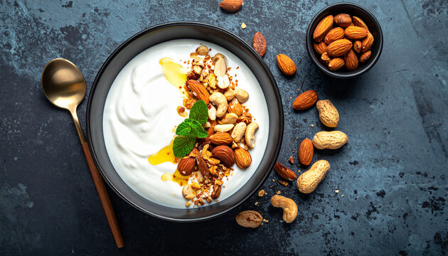 Bol de yogur natural con nueces y semillas