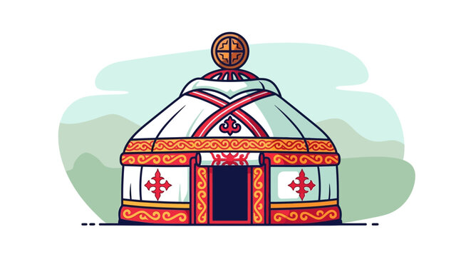 Traditional Mongolian Yurt Home Illustration