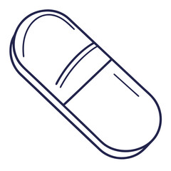 A simple line art illustration of a capsule or pill in a flat design style © come