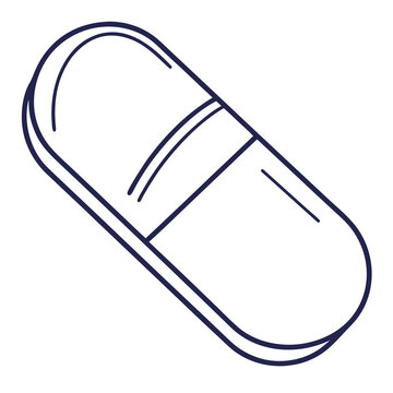 A simple line art illustration of a capsule or pill in a flat design style