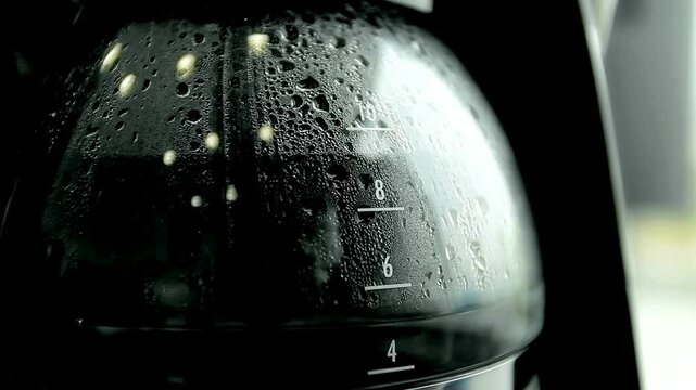 brewing coffee jar close up from boiling coffee maker fresh morning routine in 4k video footage