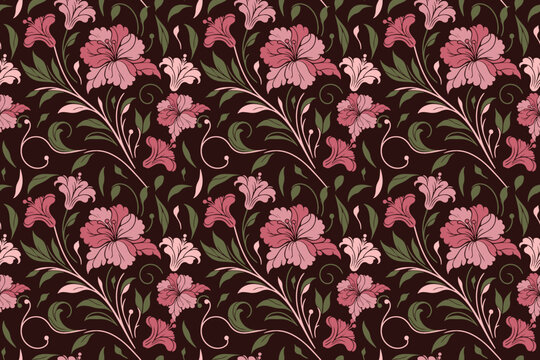 Seamless floral pattern with hand drawn cotton flowers and modern botanical line art
