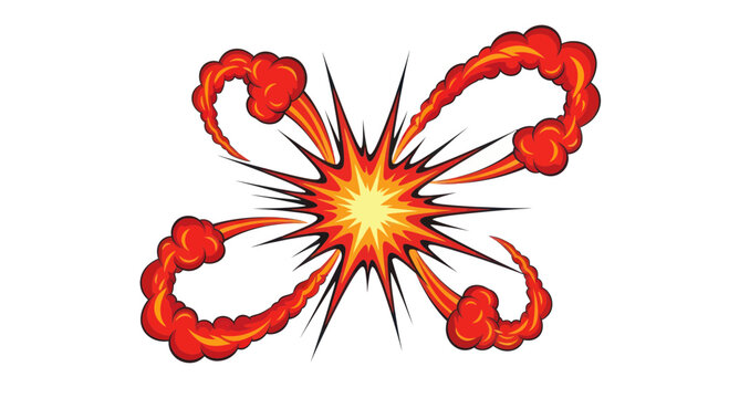 Explosion Burst Effect, Comic Style, Fire and Smoke, White Background