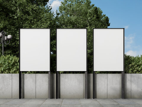 White Blank Poster Stand Mockup on a Roadside 3D Rendering