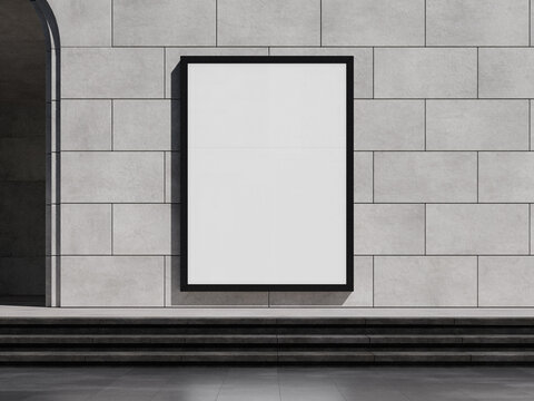 White Blank Frame Poster Mockup on a Wall 3D Rendering Advertising Board