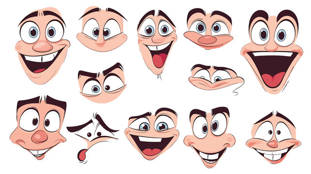 Collection of Cartoon Faces Expressing Various Emotions and Expressions.