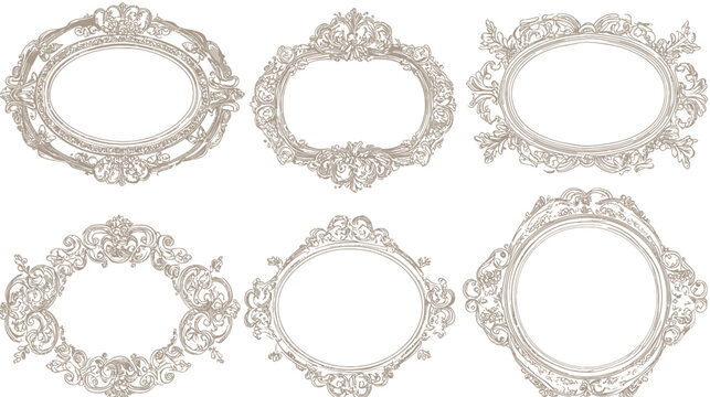 Collection of Six Ornate Vintage Oval and Round Frames.