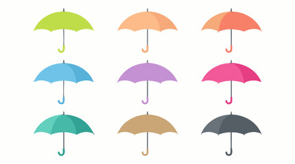 Obraz premium Set of nine colorful flat design umbrellas on white background