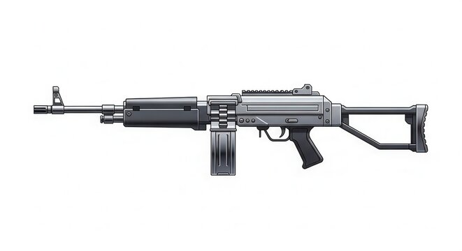 Stylized vector rendering of a contemporary automatic firearm for tactical military themed visuals