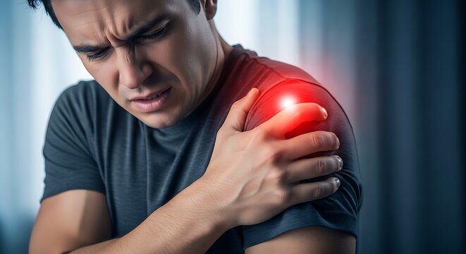 Man with shoulder pain and injury.