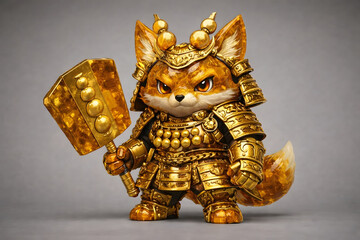 Fototapeta premium Yuru-Mecha: Gemstone - Hideyoshi Fox with Amber Armor, 3D Chibi Mecha