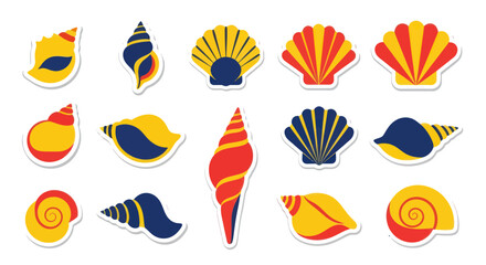 Colorful Seashell Collection: Tropical Beach Marine Life Icons © Yumna
